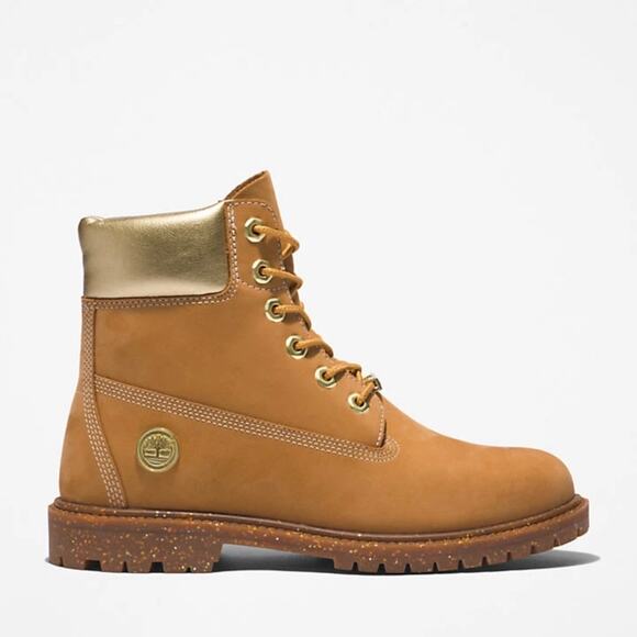 TIMBERLAND Women's 8 Heritage 6 IN Boot Premium Wheat Nubuck Waterproof Gold - Picture 1 of 7